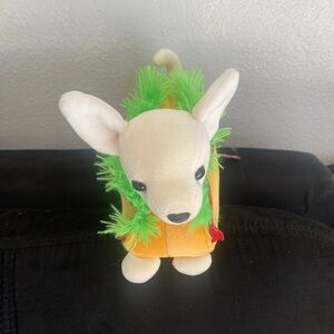Plush Dog Toy with Green Fringe